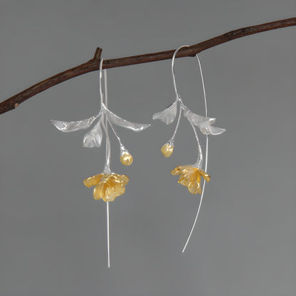 Crabapple Flower Dangle Earrings S925 Sterling Silver Artistic Literary Style