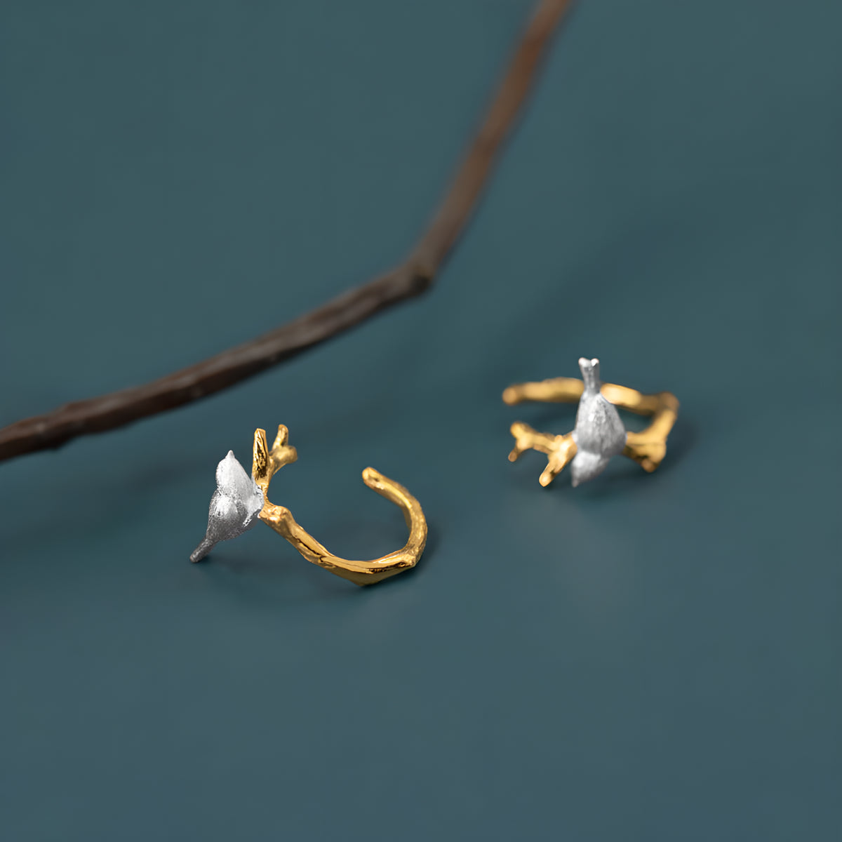 S925 Sterling Silver Bird Branch Ear Cuffs Chinese Style Artistic Literary Vintage Earrings