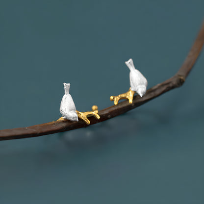 S925 Sterling Silver Bird Branch Ear Cuffs Chinese Style Artistic Literary Vintage Earrings