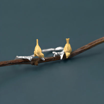 S925 Sterling Silver Bird Branch Ear Cuffs Chinese Style Artistic Literary Vintage Earrings