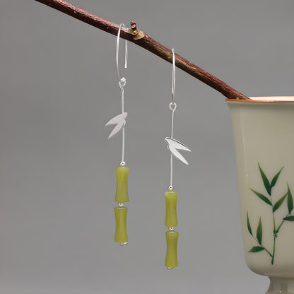 Bamboo Leaf Sterling Silver New Chinese Style Earrings - Minimalist Design