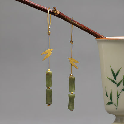 Bamboo Leaf Sterling Silver New Chinese Style Earrings - Minimalist Design