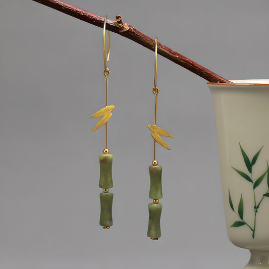 Bamboo Leaf Sterling Silver New Chinese Style Earrings - Minimalist Design