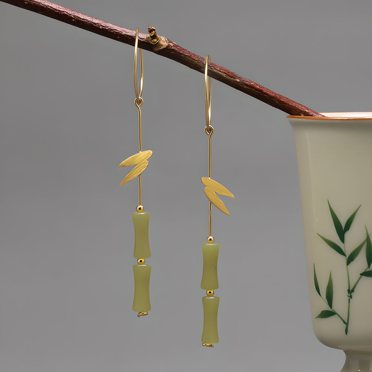 Bamboo Leaf Sterling Silver New Chinese Style Earrings - Minimalist Design