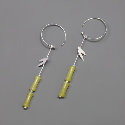Bamboo Leaf Sterling Silver New Chinese Style Earrings - Minimalist Design