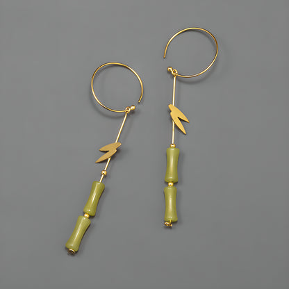 Bamboo Leaf Sterling Silver New Chinese Style Earrings - Minimalist Design