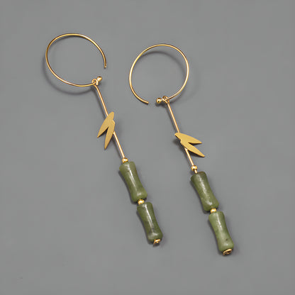 Bamboo Leaf Sterling Silver New Chinese Style Earrings - Minimalist Design