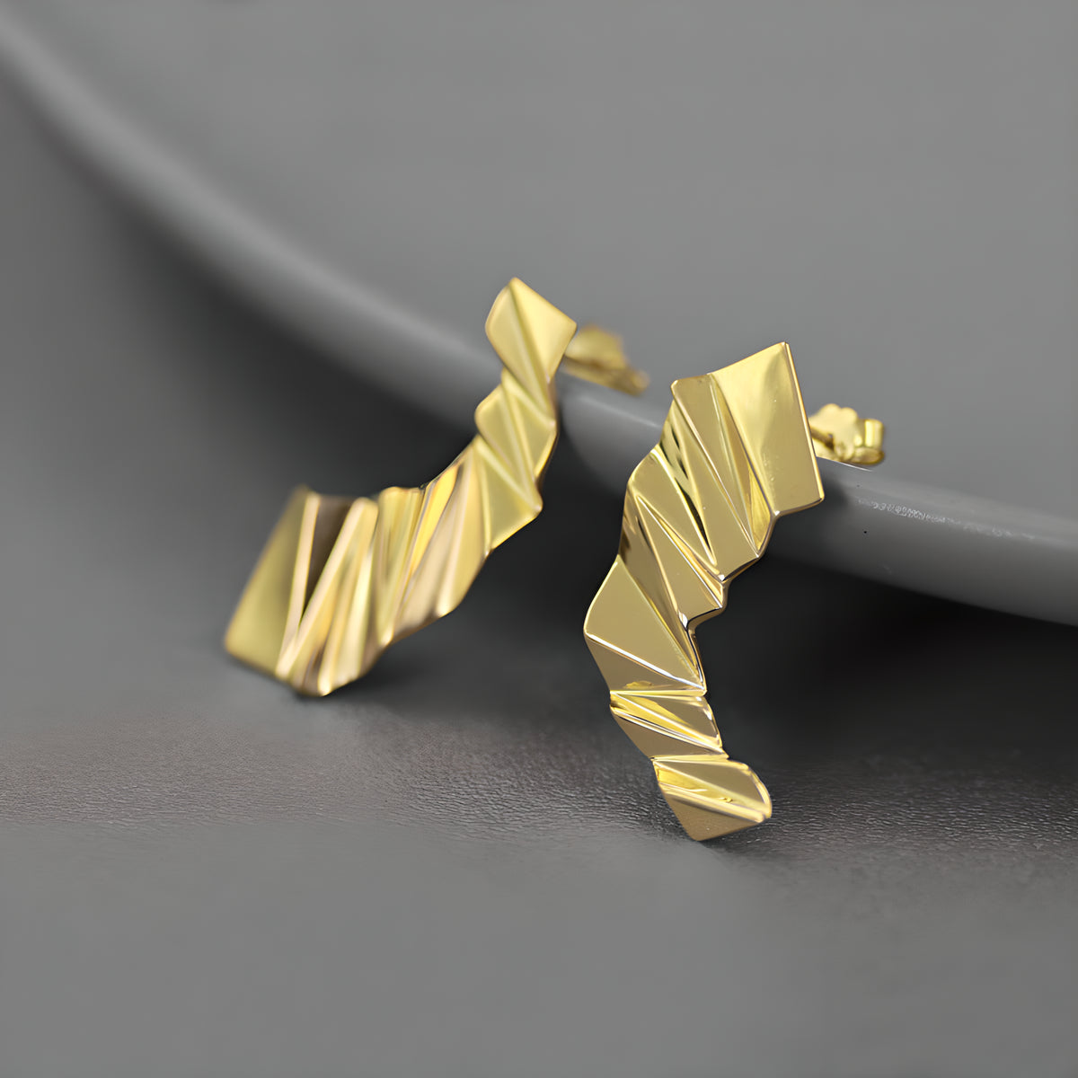 Asymmetric Sterling Silver Paper Folding 3D Construction Earrings