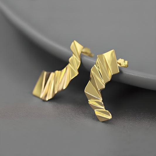 Asymmetric Sterling Silver Paper Folding 3D Construction Earrings