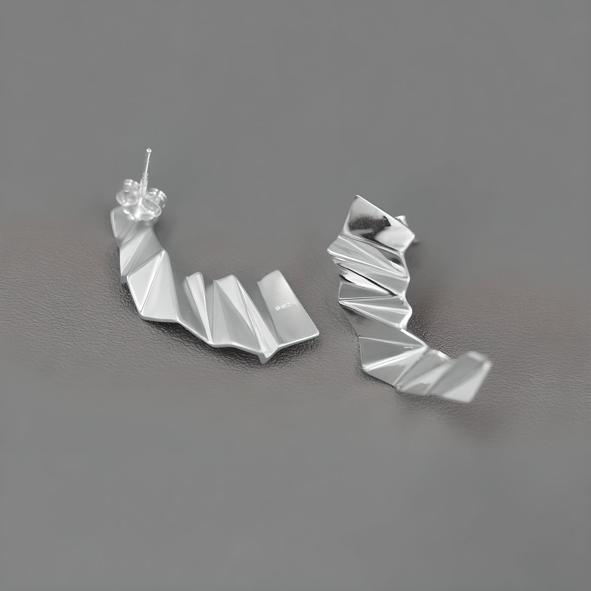 Asymmetric Sterling Silver Paper Folding 3D Construction Earrings