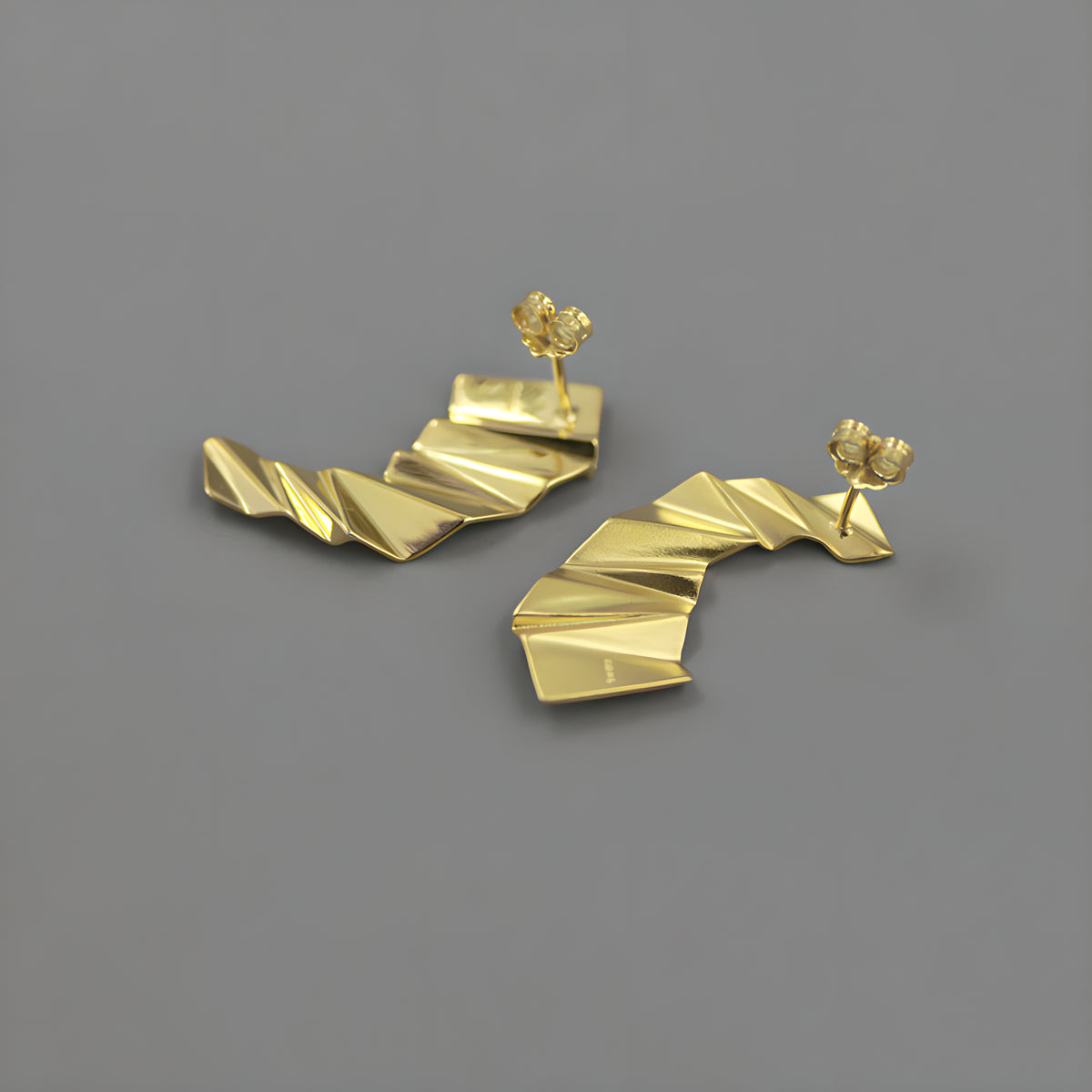 Asymmetric Sterling Silver Paper Folding 3D Construction Earrings