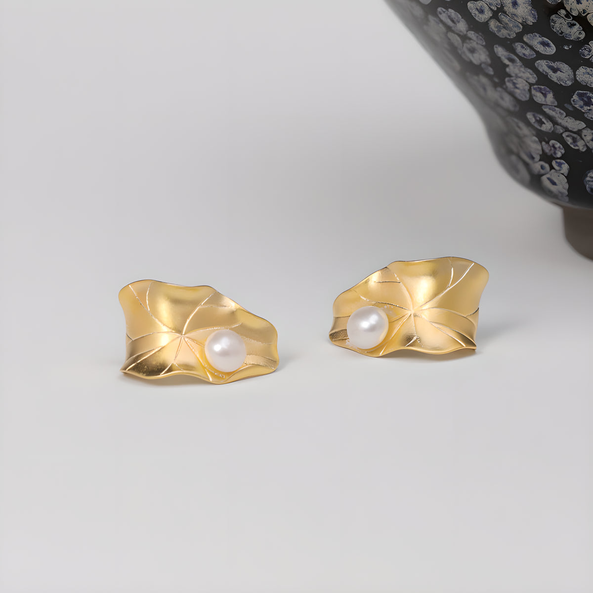 Lotus Leaf Pearl Clip-On Earrings 925 Sterling Silver Chinese Style