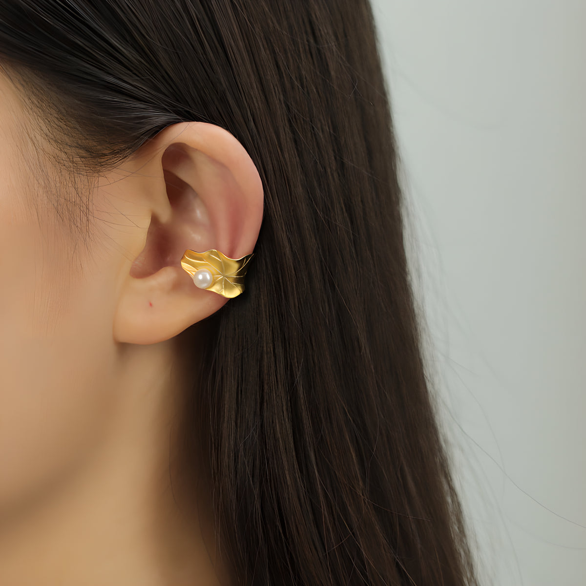 Lotus Leaf Pearl Clip-On Earrings 925 Sterling Silver Chinese Style