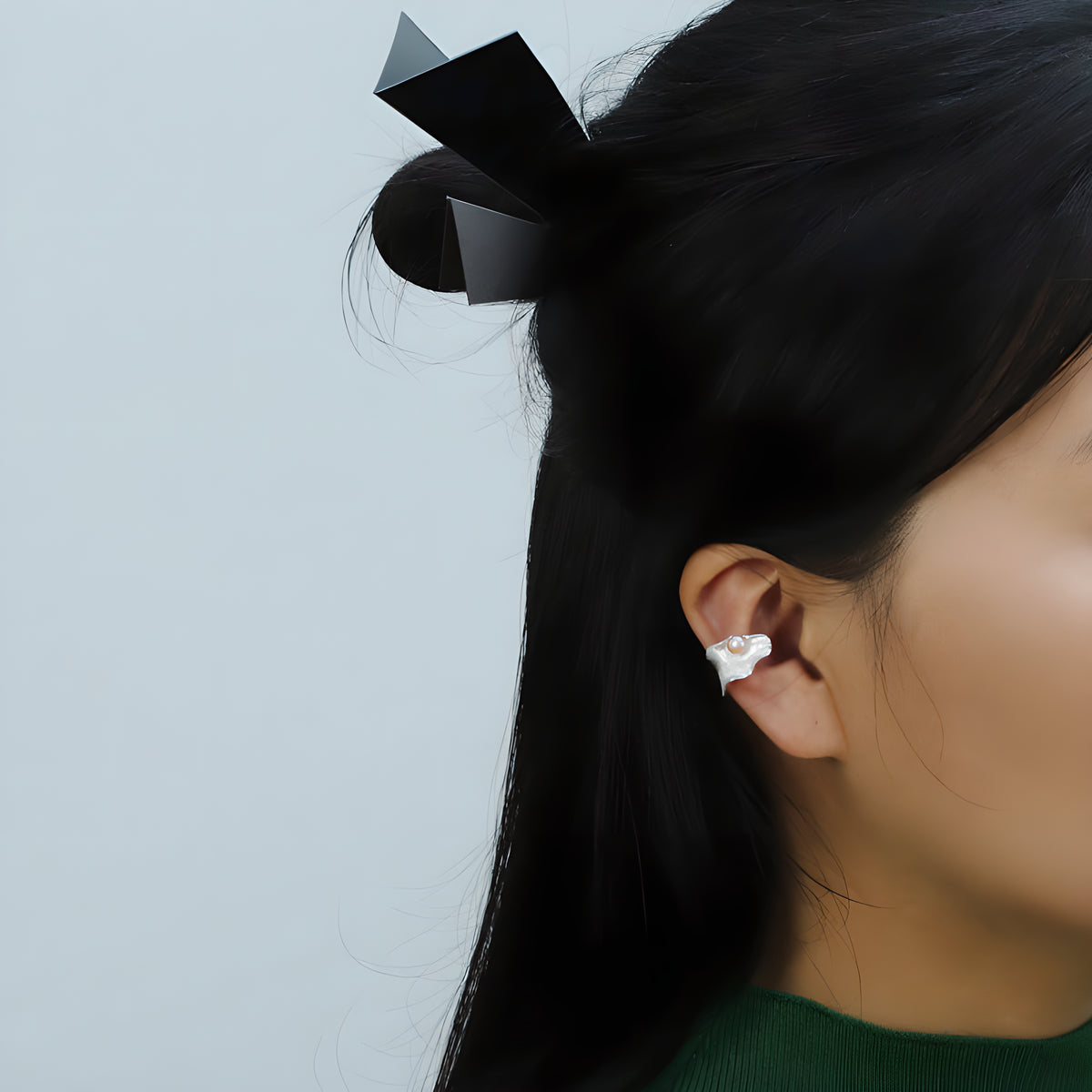 Lotus Leaf Pearl Clip-On Earrings 925 Sterling Silver Chinese Style