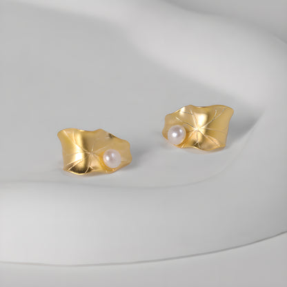 Lotus Leaf Pearl Clip-On Earrings 925 Sterling Silver Chinese Style