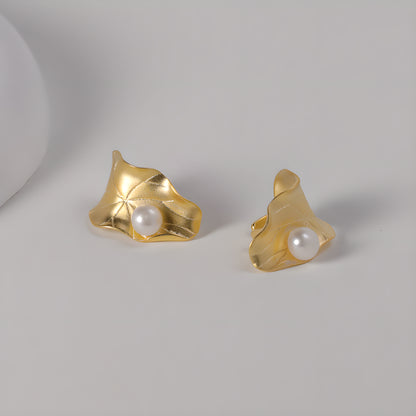 Lotus Leaf Pearl Clip-On Earrings 925 Sterling Silver Chinese Style