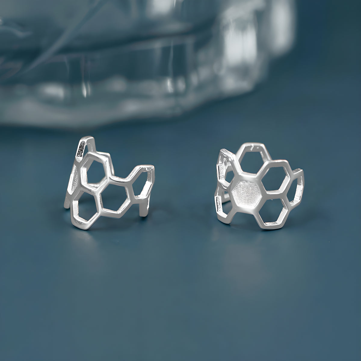 Geometric Honeycomb Bee Minimalist Unisex Ear Cuffs S925 Silver