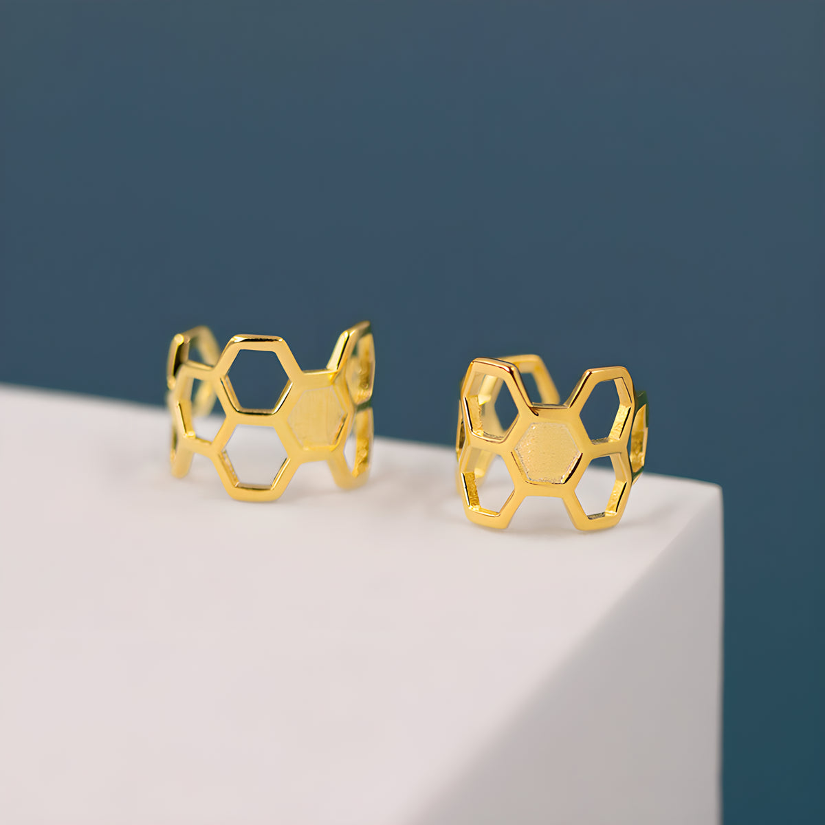 Geometric Honeycomb Bee Minimalist Unisex Ear Cuffs S925 Silver