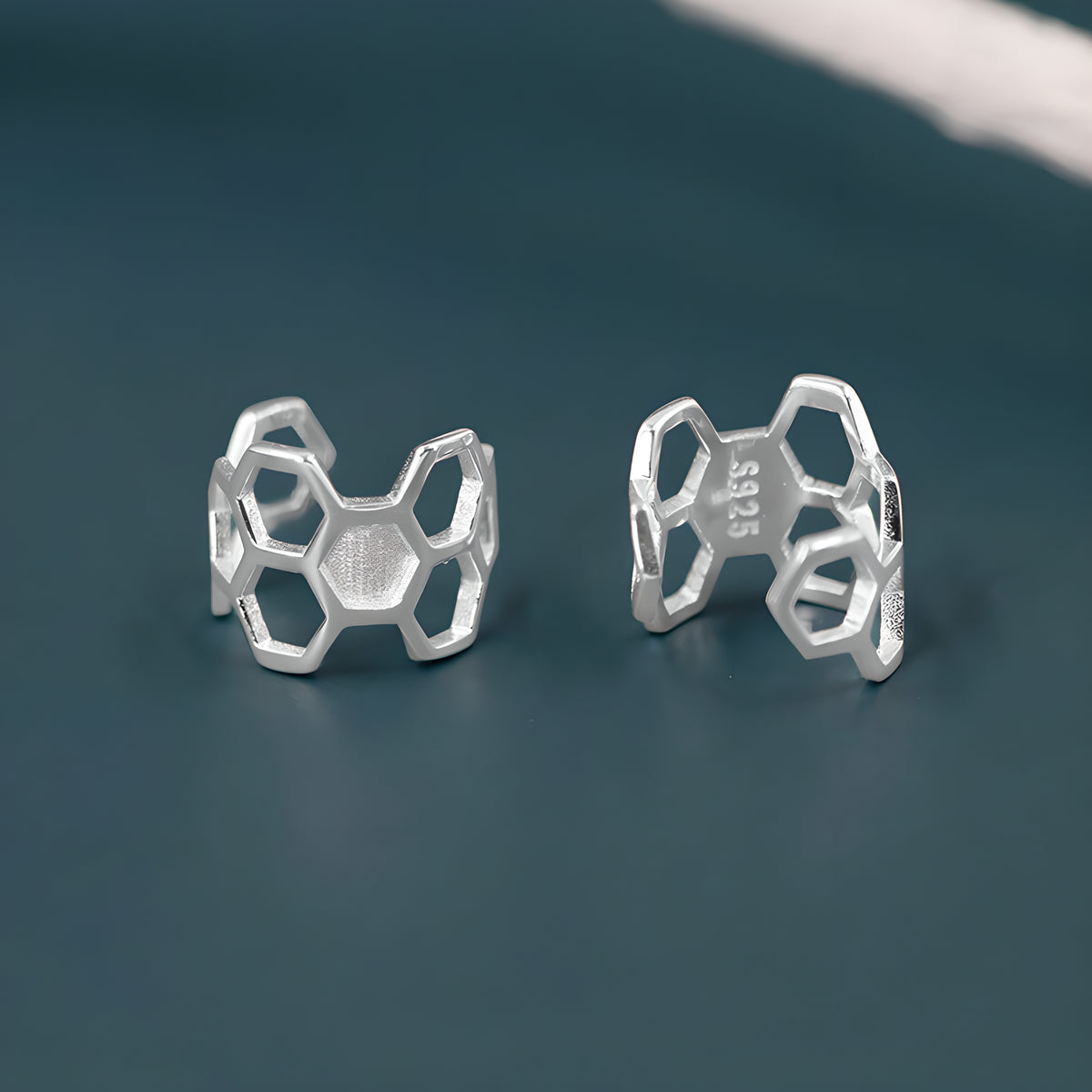 Geometric Honeycomb Bee Minimalist Unisex Ear Cuffs S925 Silver