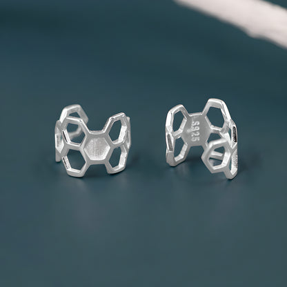 Geometric Honeycomb Bee Minimalist Unisex Ear Cuffs S925 Silver