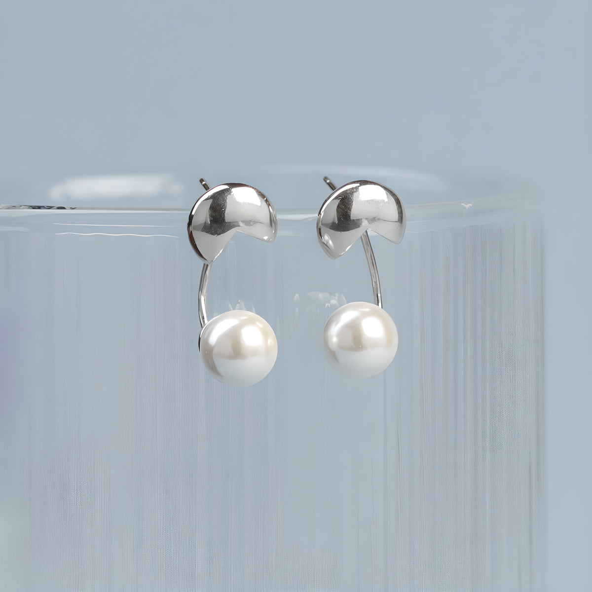 Detachable Pearl Bead Hoop Earrings Geometric S925 Sterling Silver