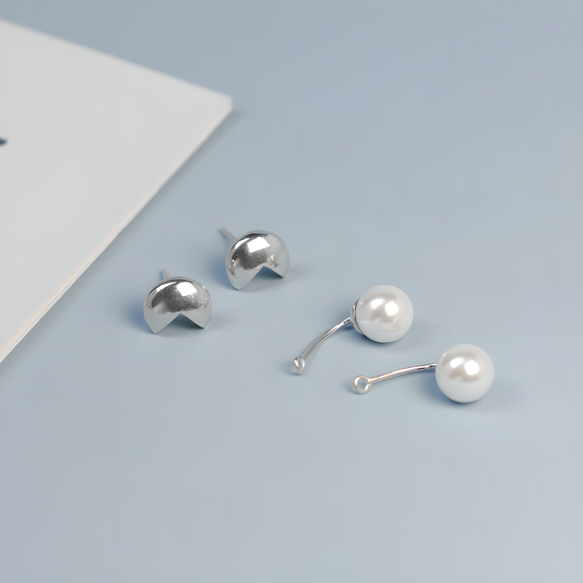 Detachable Pearl Bead Hoop Earrings Geometric S925 Sterling Silver