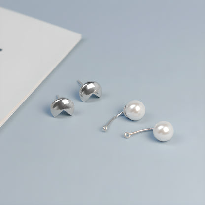 Detachable Pearl Bead Hoop Earrings Geometric S925 Sterling Silver