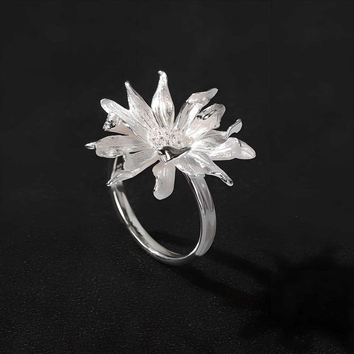African Daisy Flower Adjustable Open Ring 925 Sterling Silver