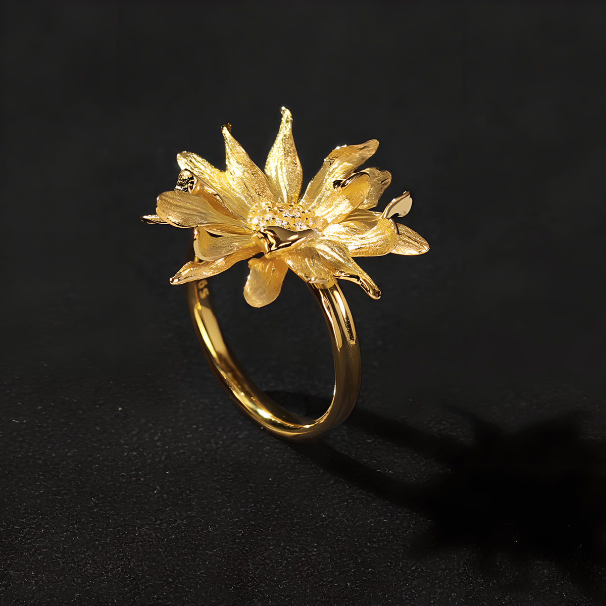 African Daisy Flower Adjustable Open Ring 925 Sterling Silver