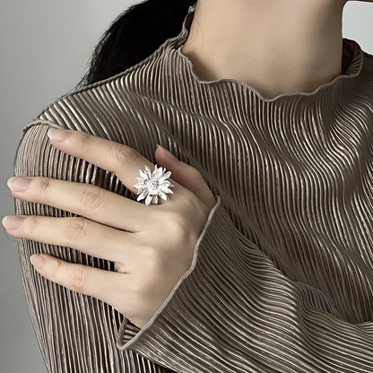 African Daisy Flower Adjustable Open Ring 925 Sterling Silver