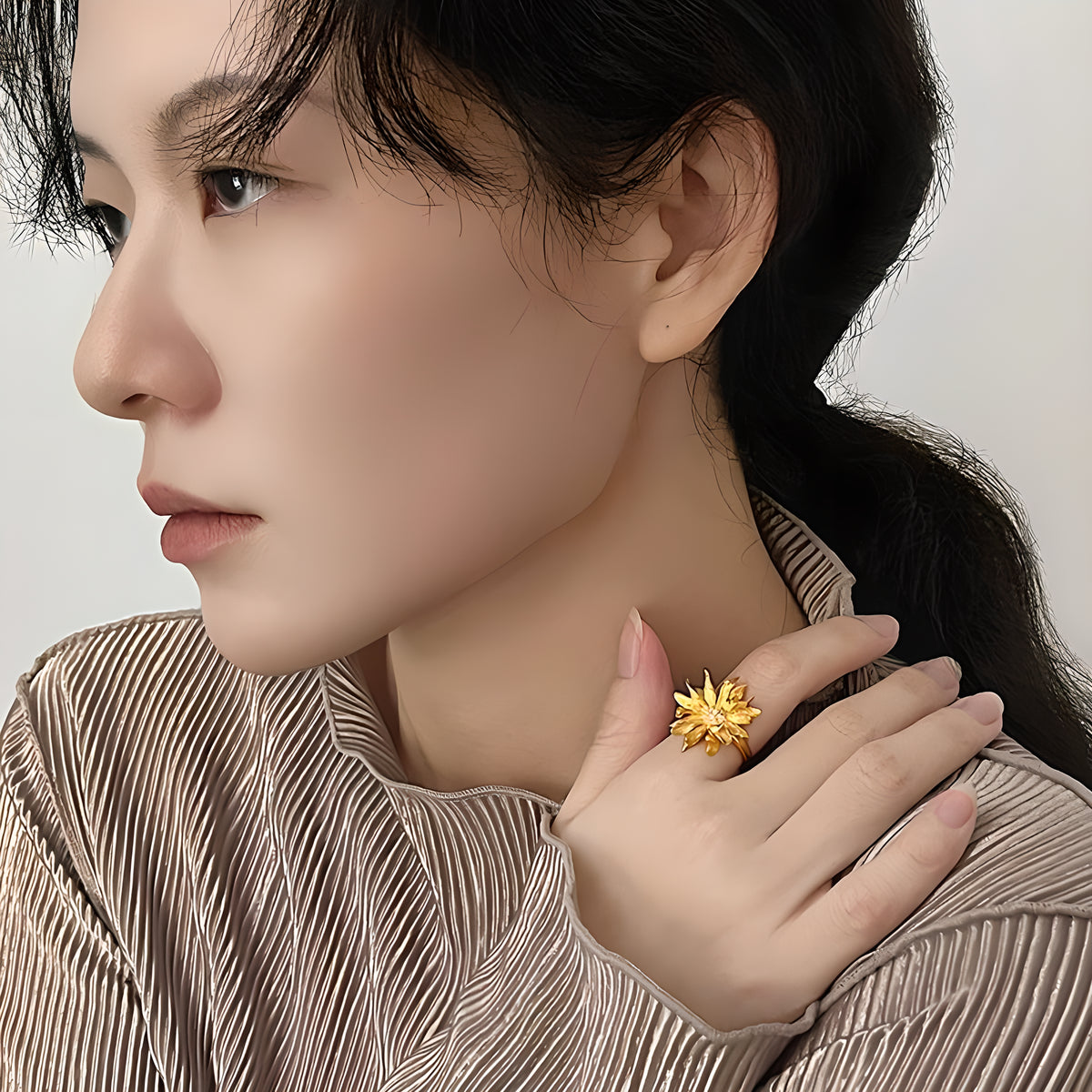 African Daisy Flower Adjustable Open Ring 925 Sterling Silver