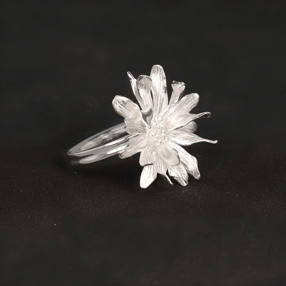 African Daisy Flower Adjustable Open Ring 925 Sterling Silver