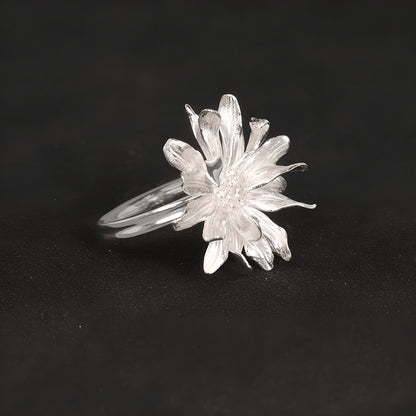 African Daisy Flower Adjustable Open Ring 925 Sterling Silver