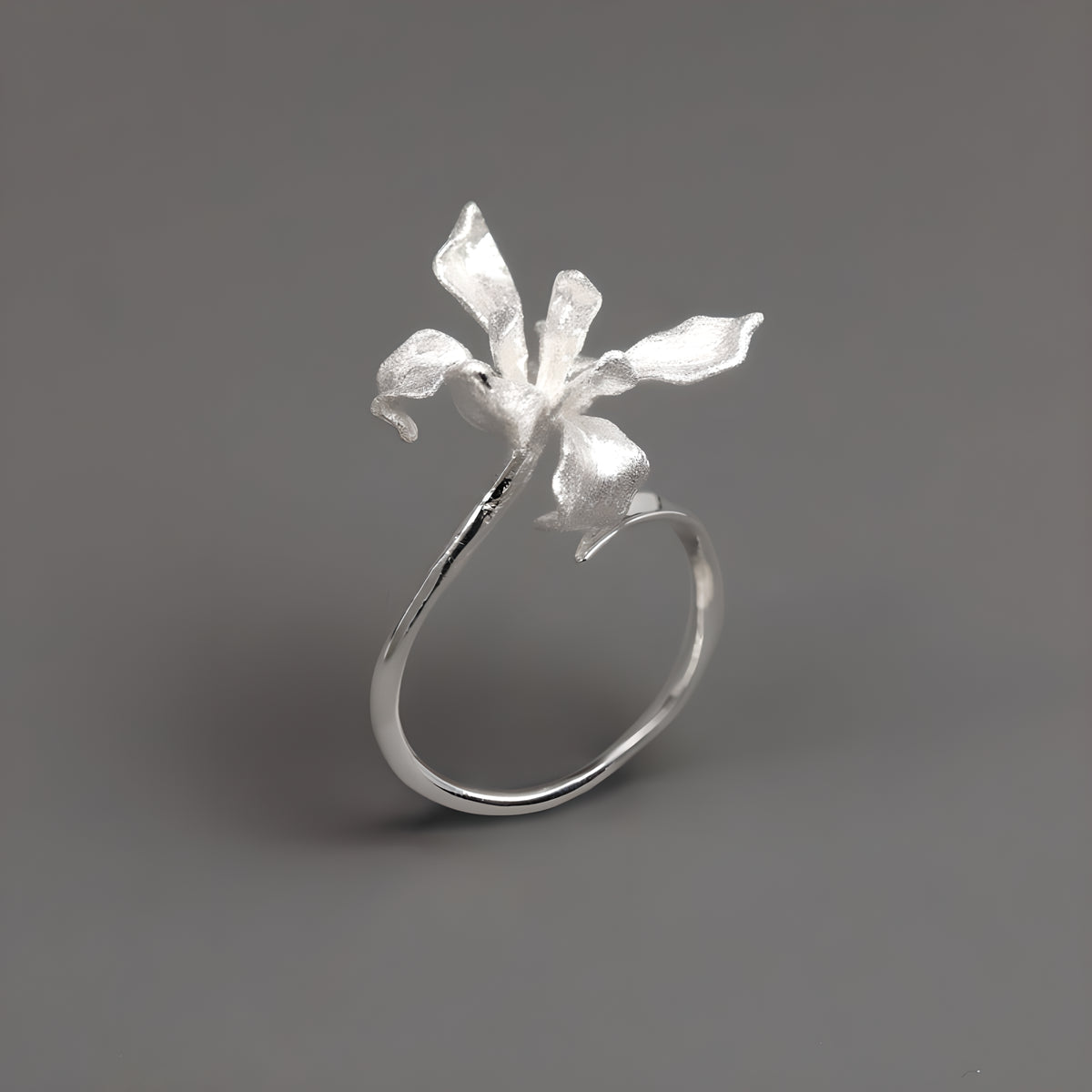 Iris Flower Adjustable Ring S925 Sterling Silver Artistic Design
