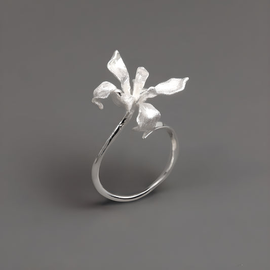Iris Flower Adjustable Ring S925 Sterling Silver Artistic Design