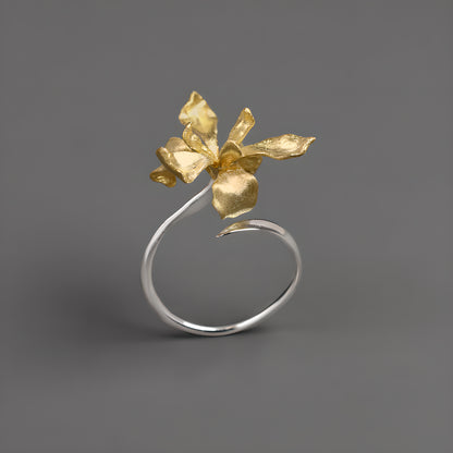 Iris Flower Adjustable Ring S925 Sterling Silver Artistic Design
