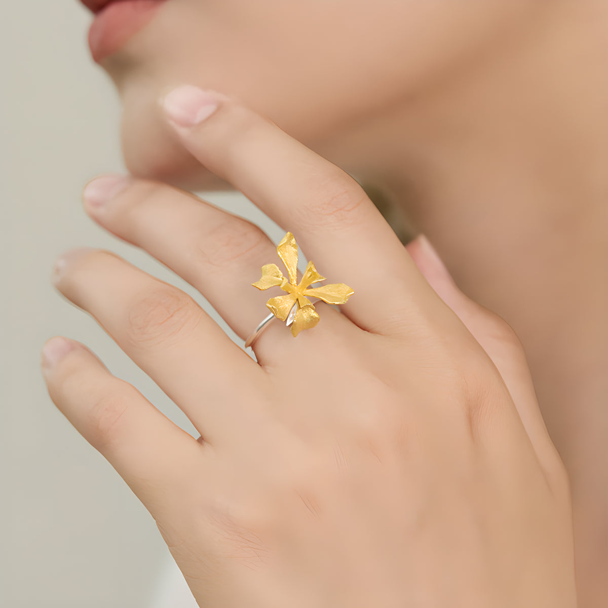 Iris Flower Adjustable Ring S925 Sterling Silver Artistic Design