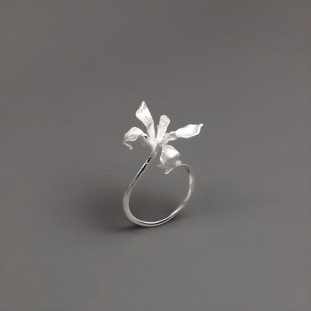 Iris Flower Adjustable Ring S925 Sterling Silver Artistic Design