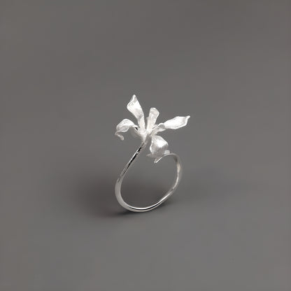 Iris Flower Adjustable Ring S925 Sterling Silver Artistic Design