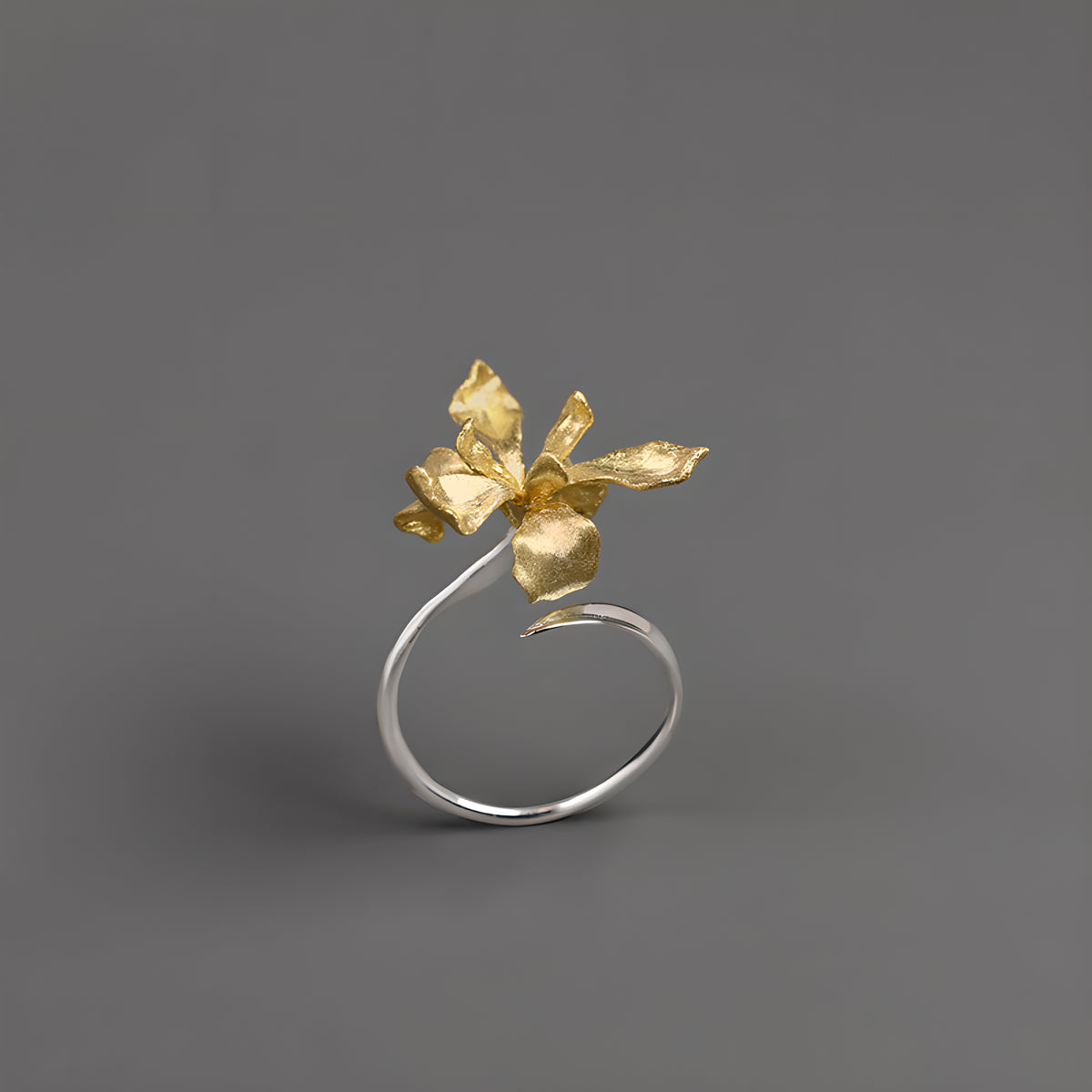 Iris Flower Adjustable Ring S925 Sterling Silver Artistic Design