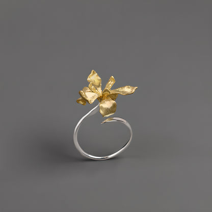 Iris Flower Adjustable Ring S925 Sterling Silver Artistic Design