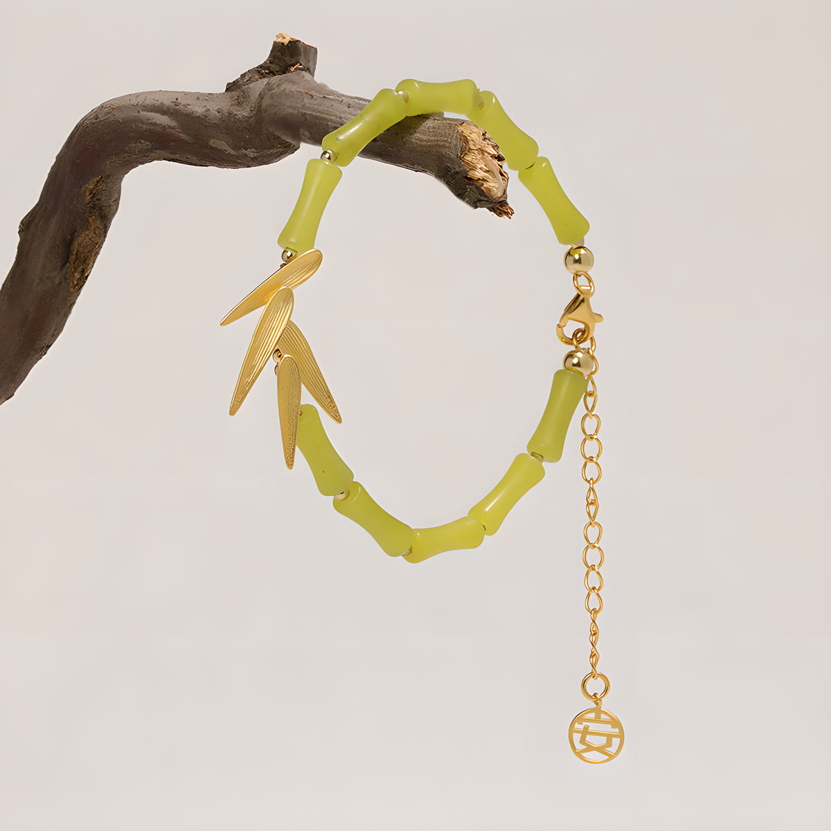 Bamboo Leaf Jade Bracelet Sterling Silver Natural Floral Design