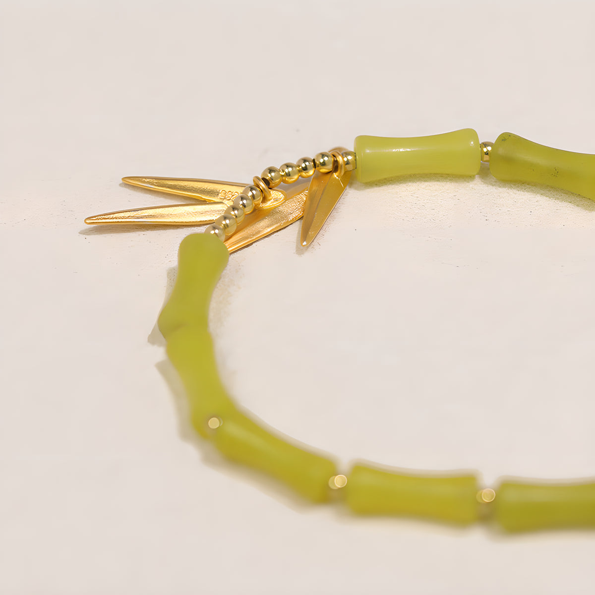 Bamboo Leaf Jade Bracelet Sterling Silver Natural Floral Design