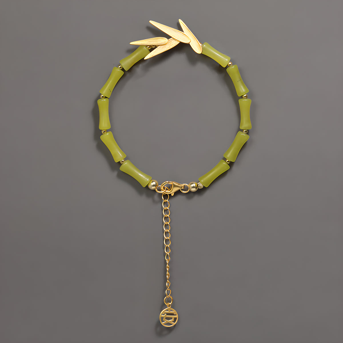 Bamboo Leaf Jade Bracelet Sterling Silver Natural Floral Design