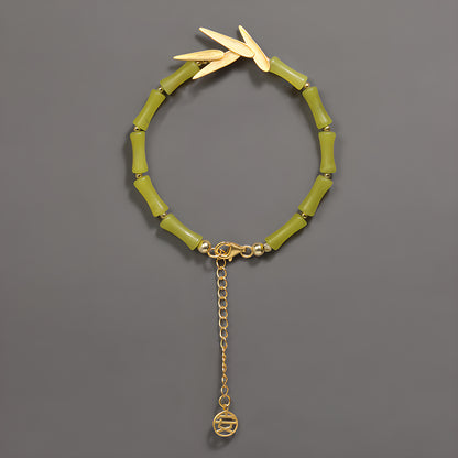 Bamboo Leaf Jade Bracelet Sterling Silver Natural Floral Design