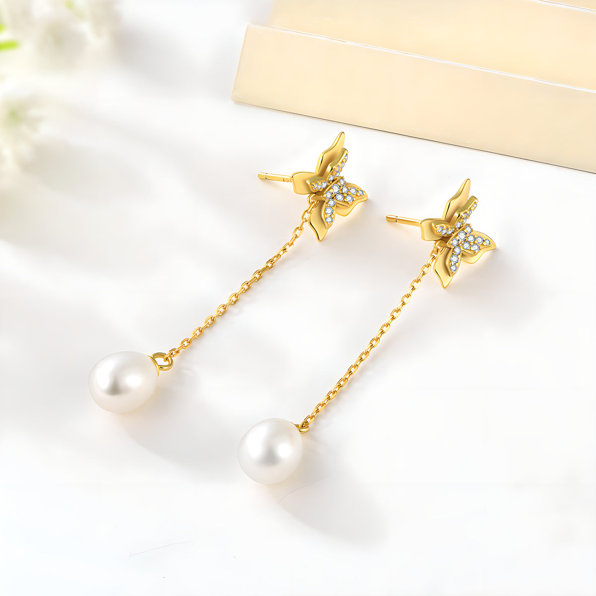 Butterfly Bow Pearl Dangle Earrings