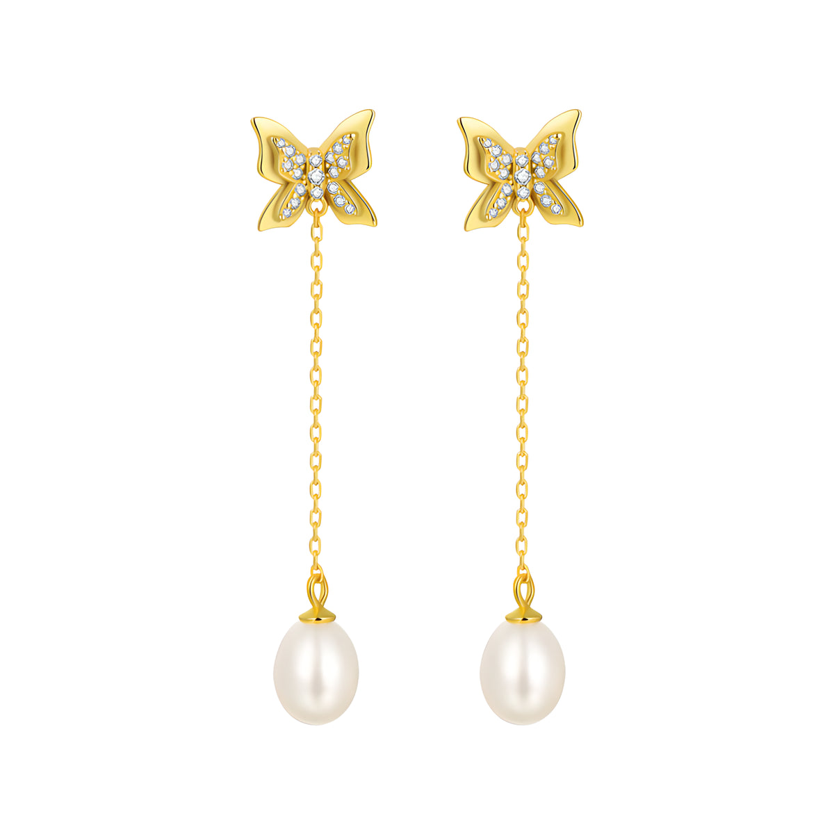 Butterfly Bow Pearl Dangle Earrings