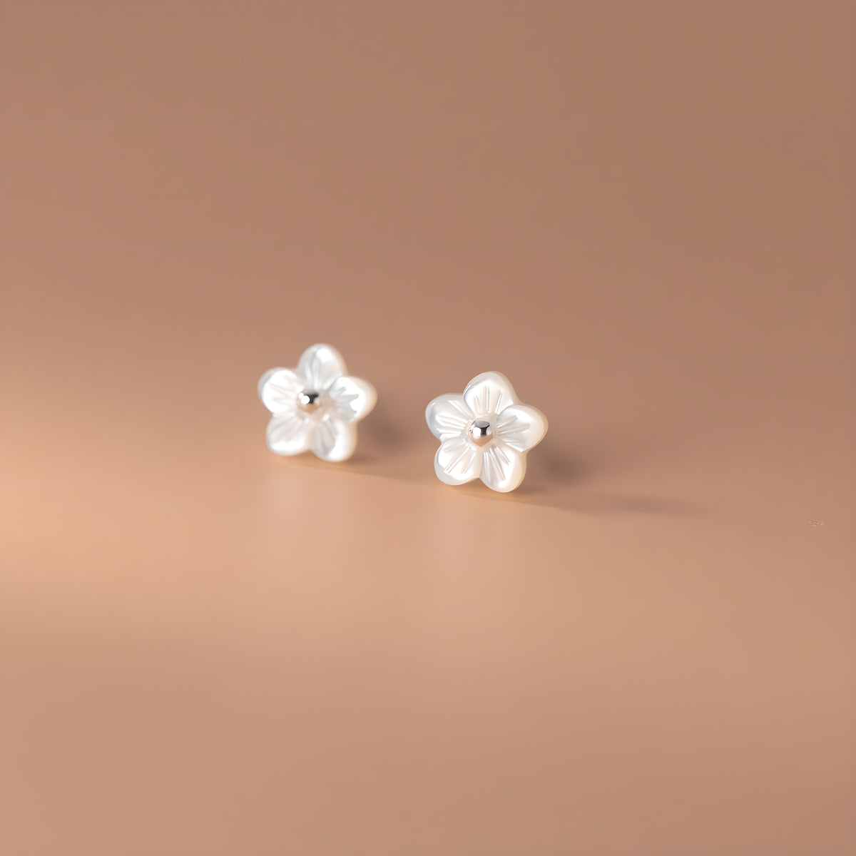 Pure Silver 999 Simple Shell Five-Petal Flower Stud Earrings Korean Style