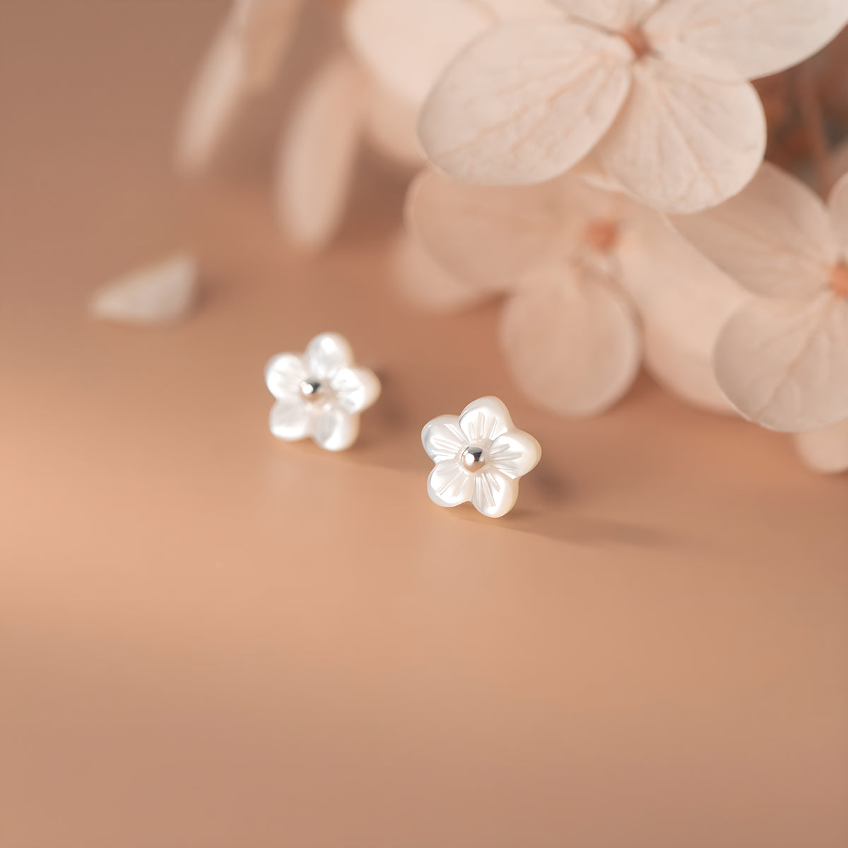 Pure Silver 999 Simple Shell Five-Petal Flower Stud Earrings Korean Style