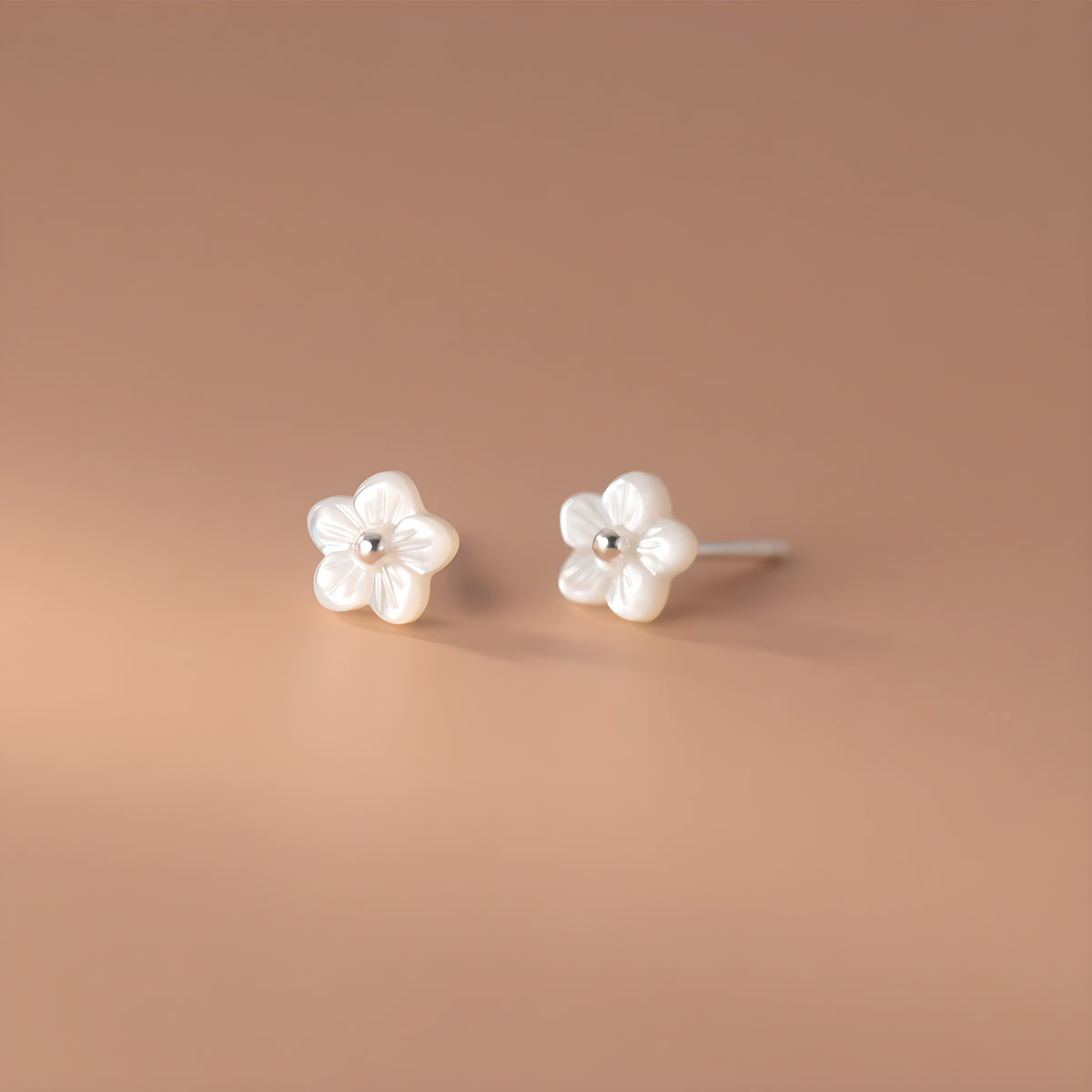 Pure Silver 999 Simple Shell Five-Petal Flower Stud Earrings Korean Style
